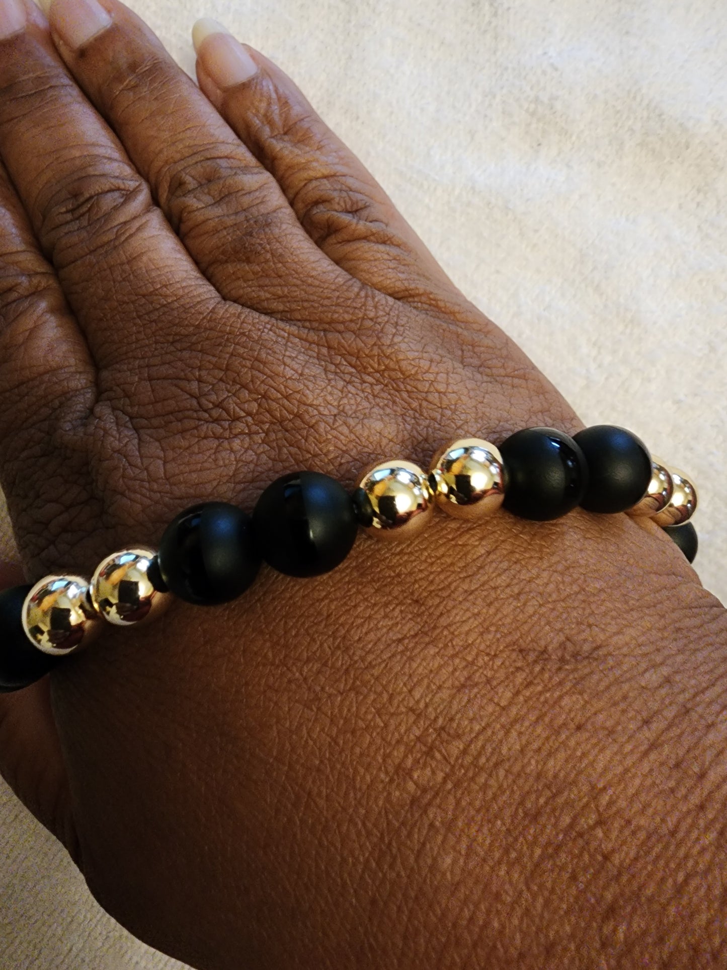 Gold-Filled & Black Onyx Beaded Bracelet (5)