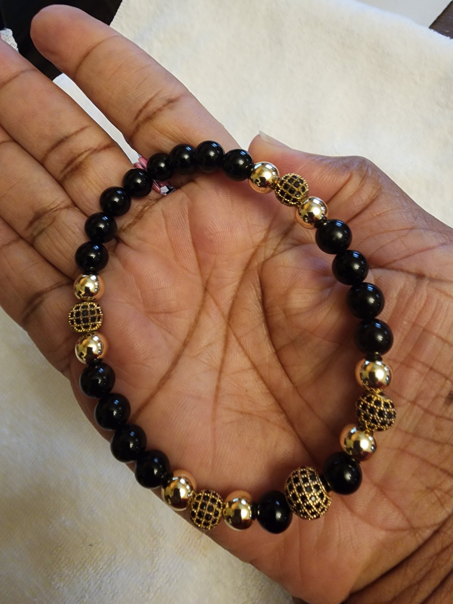 Gold-Filled & Black Onyx Beaded Bracelet (2)