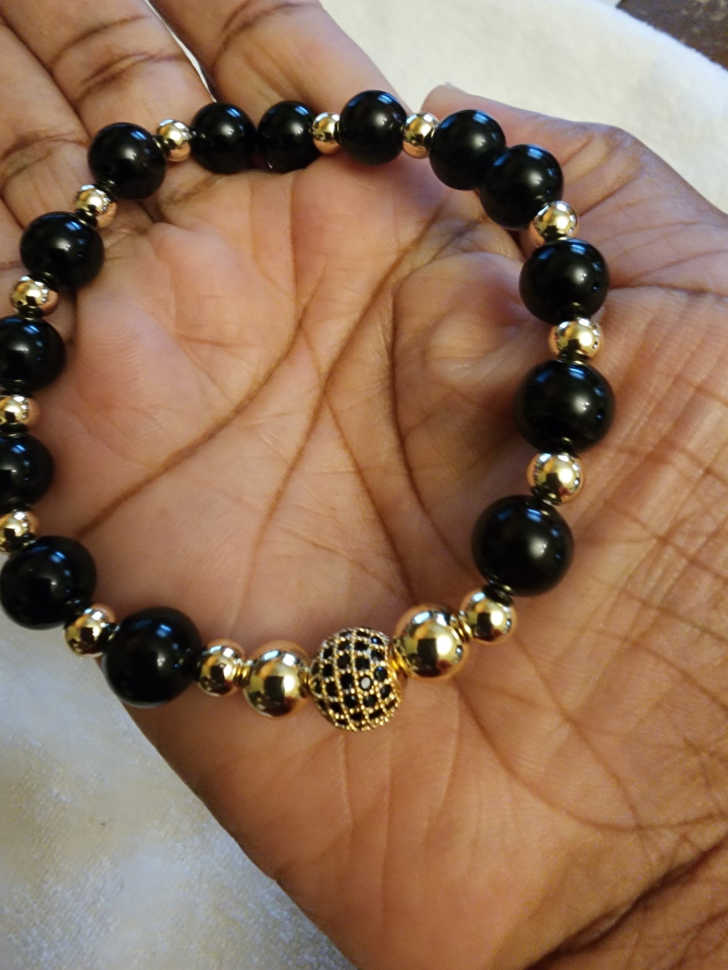 Gold-Filled & Black Onyx Beaded Bracelet (1)