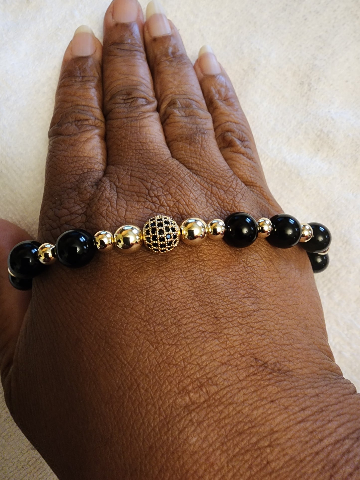 Gold-Filled & Black Onyx Beaded Bracelet (1)