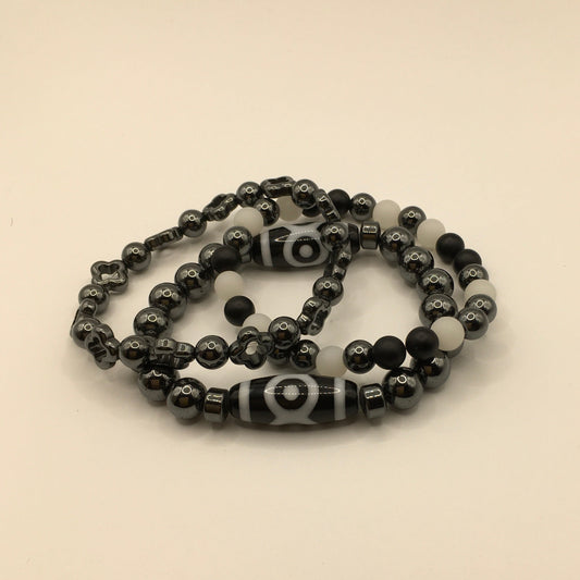 Black Beaded Stacked Bracelets (3)