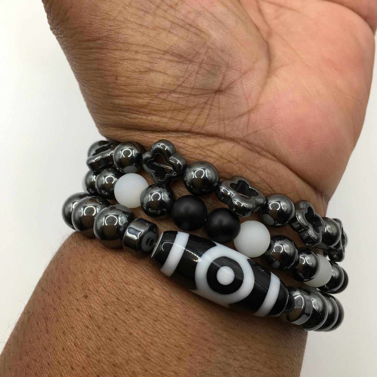 Black Beaded Stacked Bracelets (3)