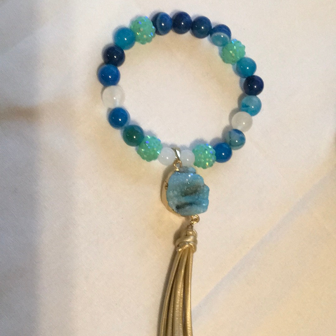 Shades of Turquoise Tassel Pendant Bracelet