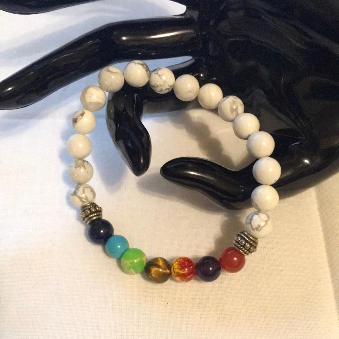White Howlite 7 Charka Bracelet