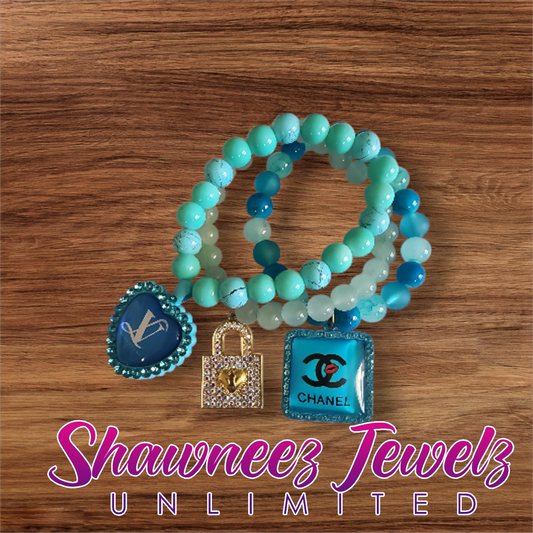 Aqua & Crystal Heart Designer-Inspired Set (LV Style)