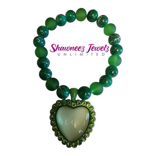 Emerald Glow Heart Charm Bracelet