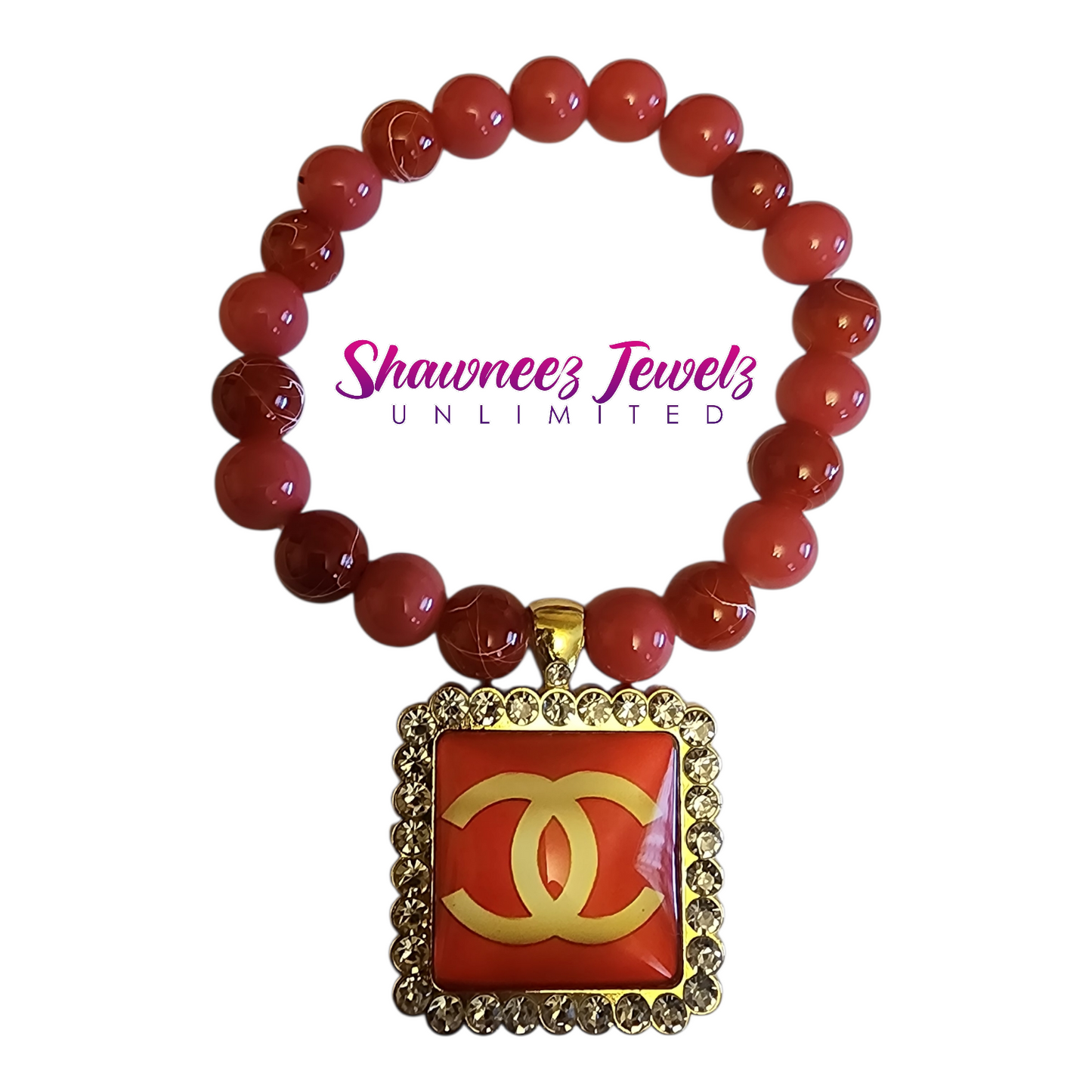 Red Marble Chic Designer-Inspired Bracelet