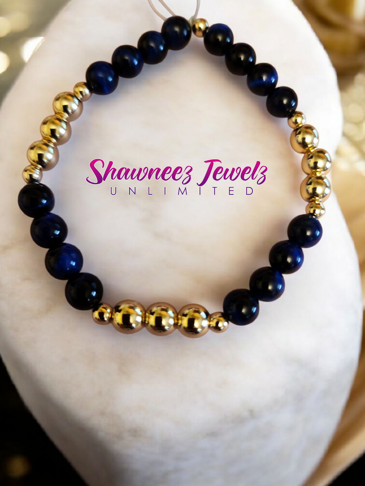 Men’s Royal Blue Tiger Eye & Gold-Filled Bracelet