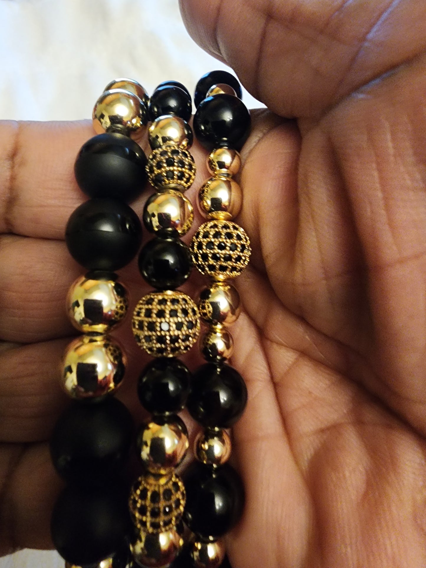 Gold-Filled & Black Onyx Beaded Bracelet (1)