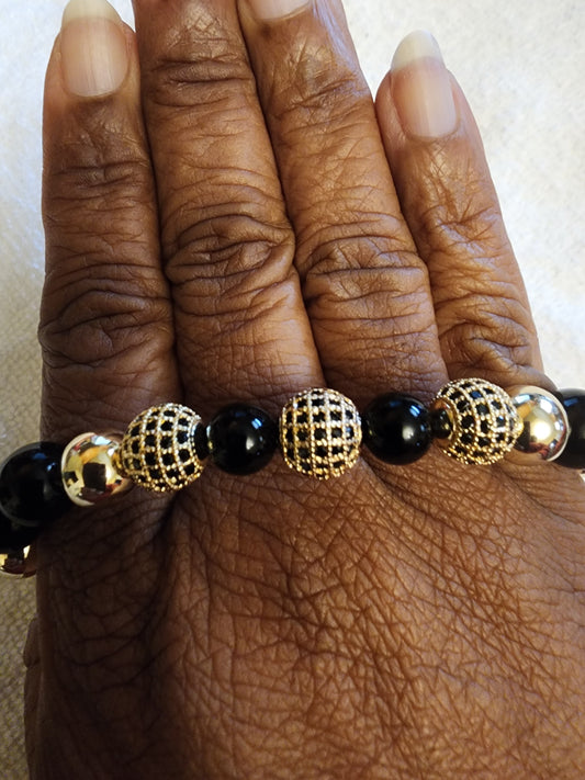 Gold-Filled & Black Onyx Beaded Bracelet (3)
