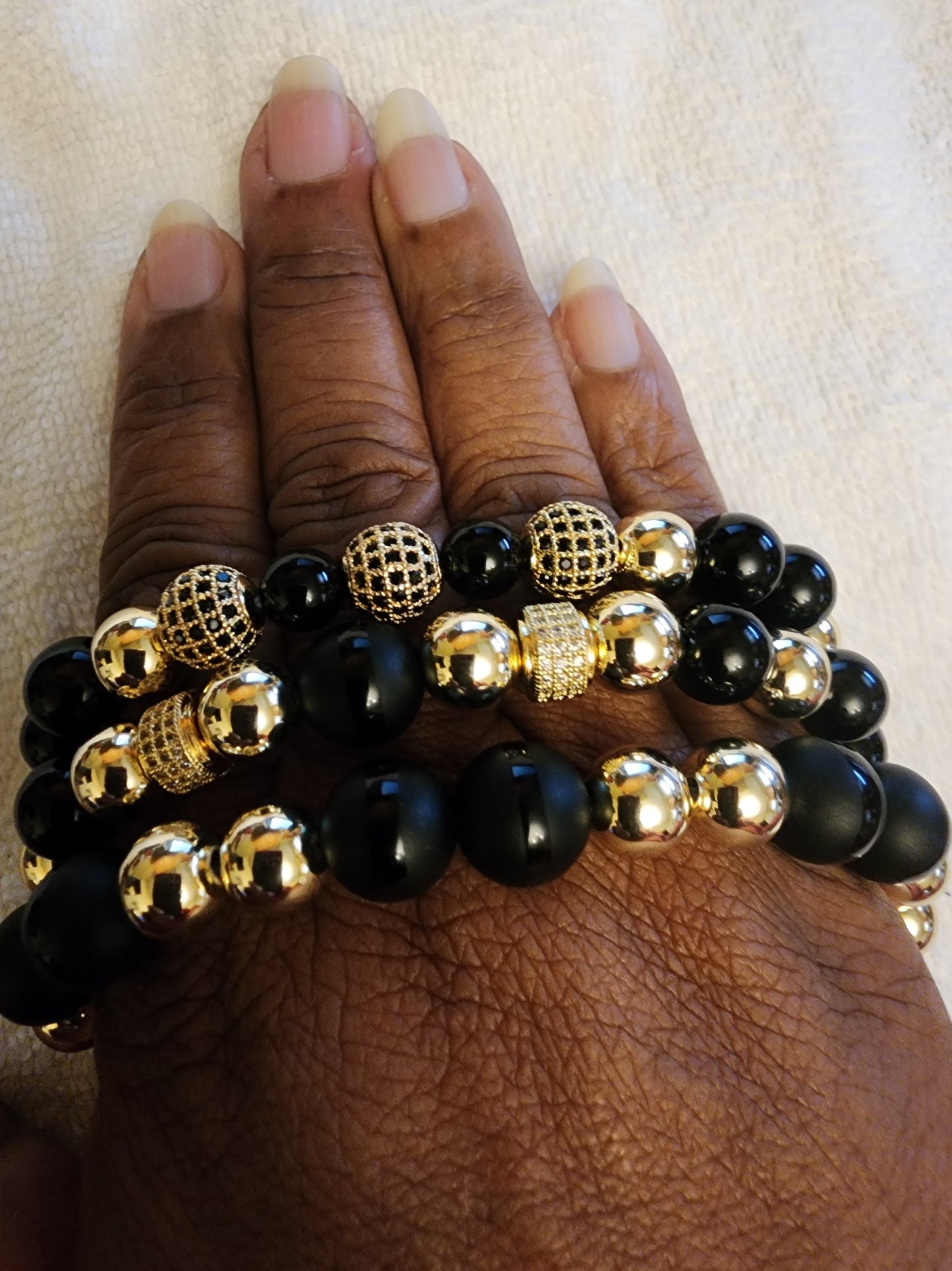 Gold-Filled & Black Onyx Beaded Bracelet (3)