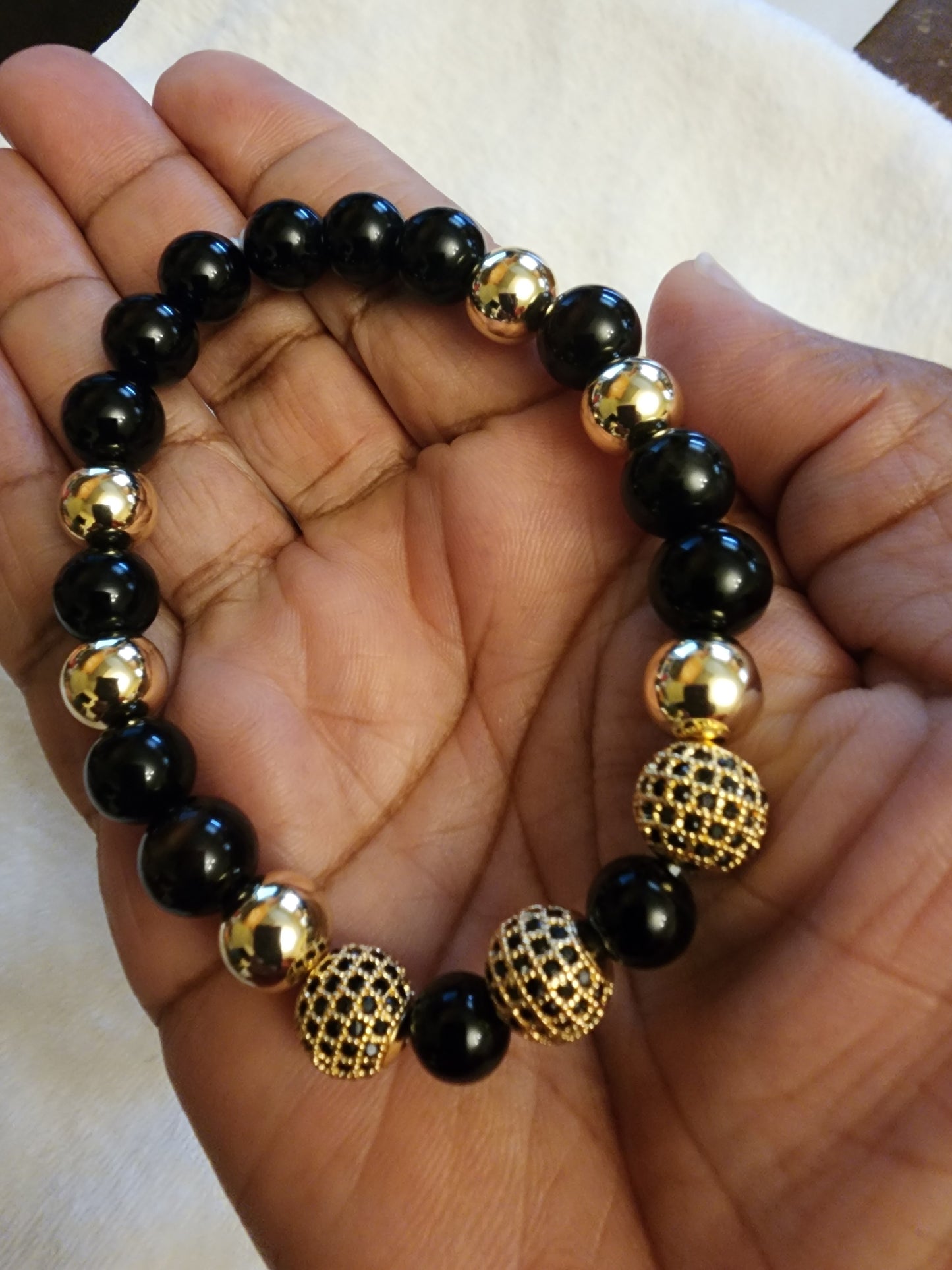 Gold-Filled & Black Onyx Beaded Bracelet (3)