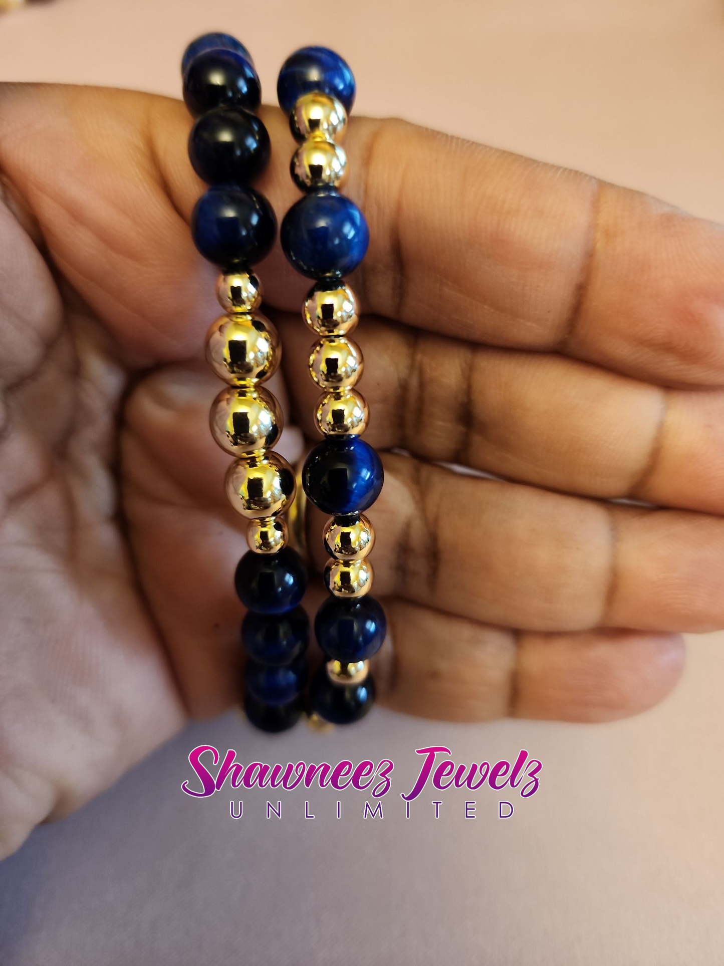 Men’s Royal Blue Tiger Eye & Gold-Filled Bracelet