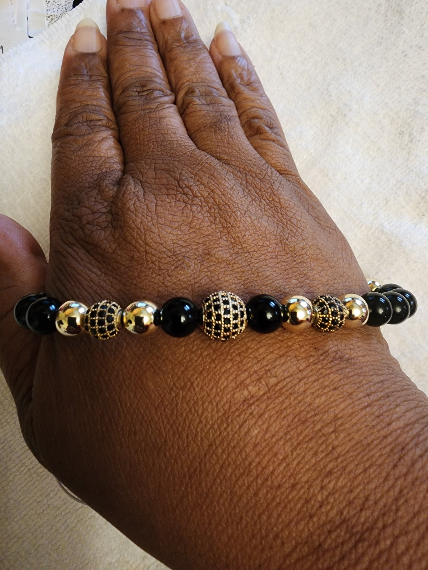 Gold-Filled & Black Onyx Beaded Bracelet (2)