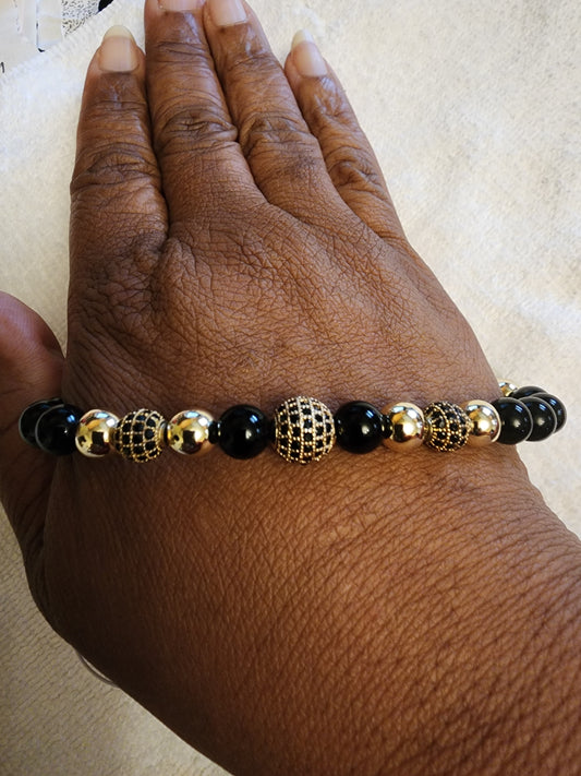 Gold-Filled & Black Onyx Beaded Bracelet (2)