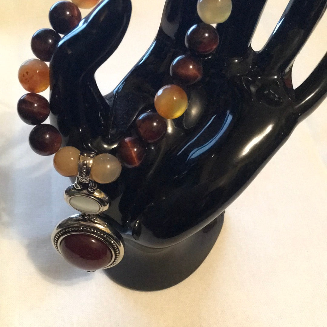 Shades of Brown Sterling Silver Pendant Bracelet